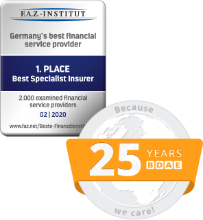 F.A.Z. - Institut - 1. Place Best Specialist Insurer - 02 | 2020 and 25 Years BDAE